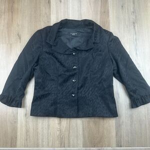Virgo Petite Black Animal Stitching 3/4 Sleeve Ruffles Women's US 6/8 Medium